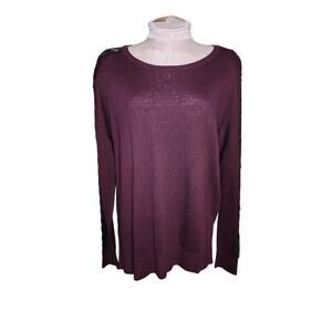 Loft Womens Burgundy Crew Neck Lace Long Sleeve Pullover‎ Sweater Size L
